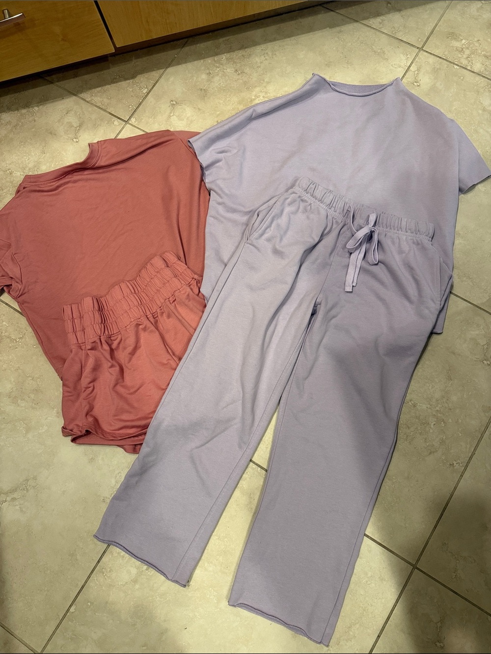 Lilac and Dusty Rose Loungewear Set - Tee & Shorts + Tee & Pants